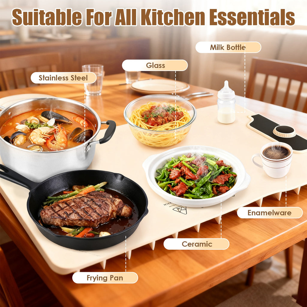 Food Warming Mat 23.6X15.8In 300W Fast Heating Electric Silicone Food Warmer With 14 Temp Levels 10Hrs Timer Settings Roll-Up Portable Hot Plates Heat Pad For Parties Buffet