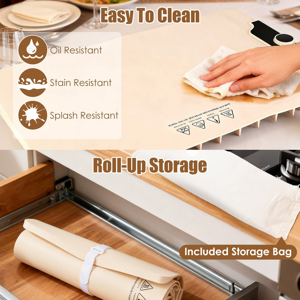 Food Warming Mat 23.6X15.8In 300W Fast Heating Electric Silicone Food Warmer With 14 Temp Levels 10Hrs Timer Settings Roll-Up Portable Hot Plates Heat Pad For Parties Buffet
